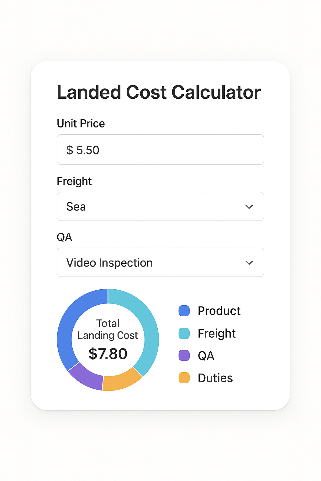 Landed Cost Calculator UI